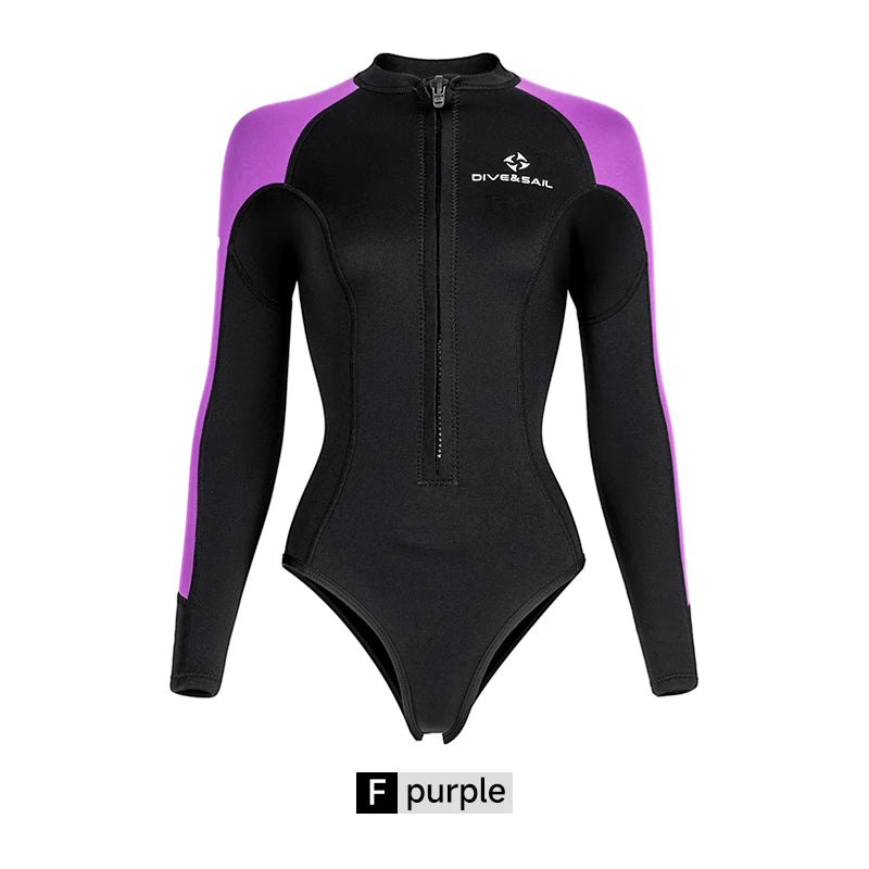 DIVE&SAIL 2mm UPF50+ One-piece Chest Zipper Waterproof Breathable Printed Sport Wear Diving Suits Bikini Wetsuits Women