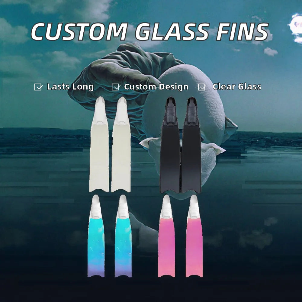 Custom Personalized Pattern Transparent Glass Fiber Durable Pocket Flipper Scuba Freediving Fins Underwater Snorkeling