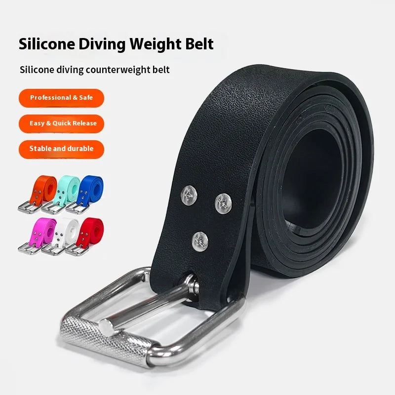 1.5m Quick Release Silicone Dive Weight Belt with 316 Stainless Steel Buckle for Scuba Diving Spearfishing and Freediving