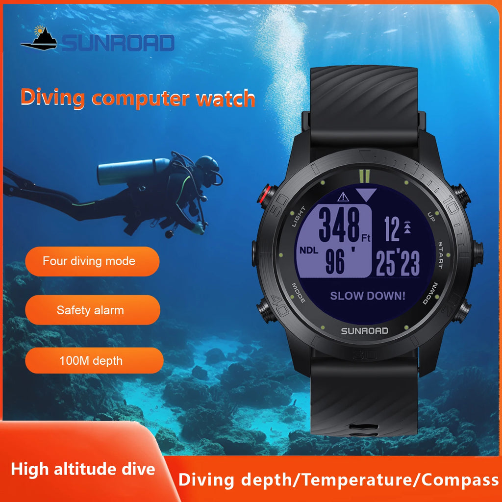 SUNROAD Diving Computer Sports Watch for Men's Waterproof Freediving  Outdoor 100m Diving Depth Scuba NDL CNS Safety Alarm