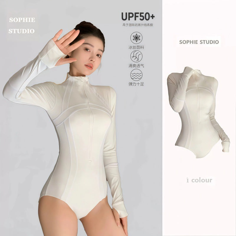 New Diving and Surfing Snorkeling Suit Women's Sick Chubby plus size Conjoined Triangle Long Sleeve Conservative Sun Protection Swimsuit Slim Fit