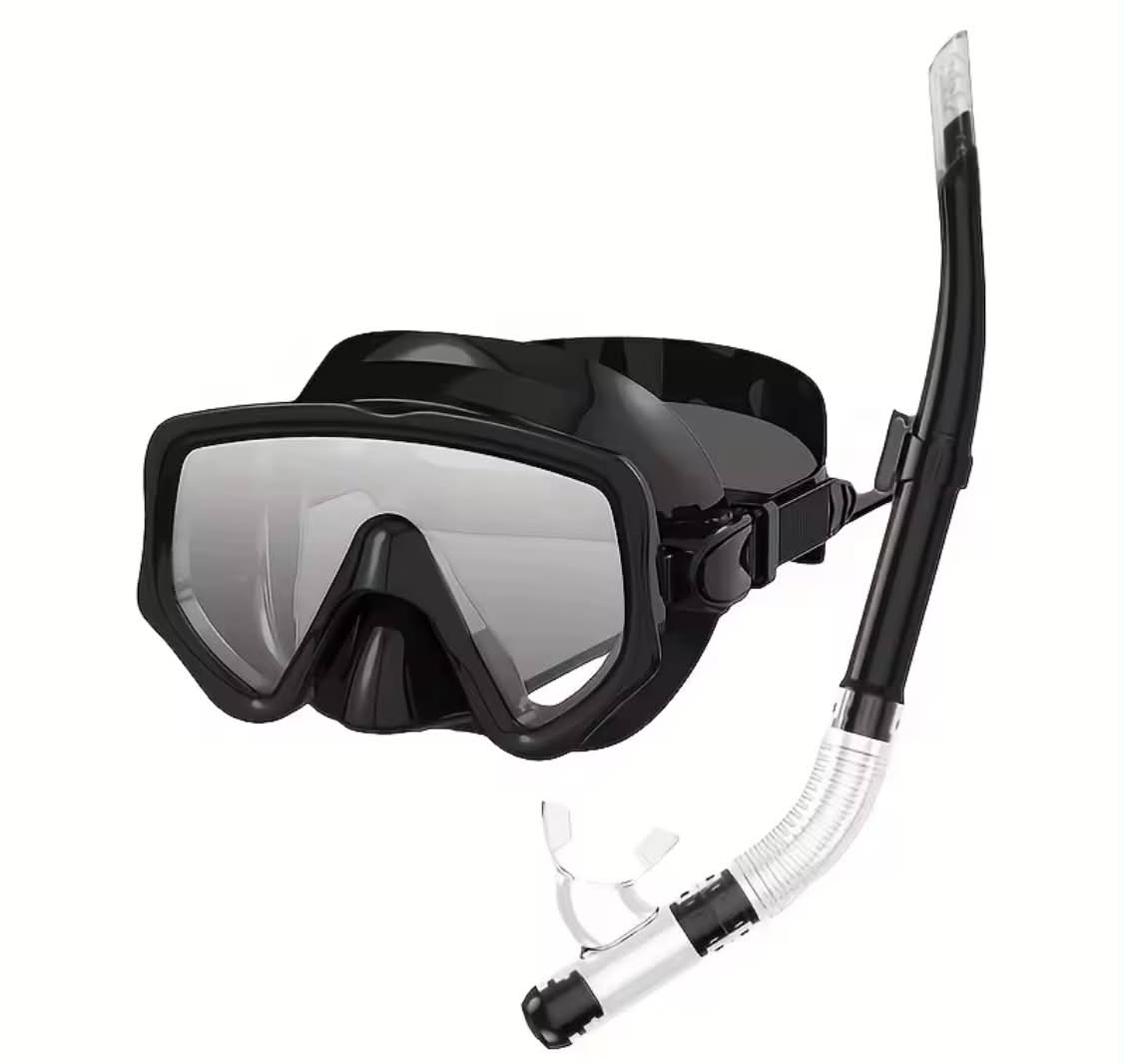 2-Piece Low-Volume Snorkeling Set | Frameless Single-Lens Matte Mask & Semi-Dry Snorkel Combo